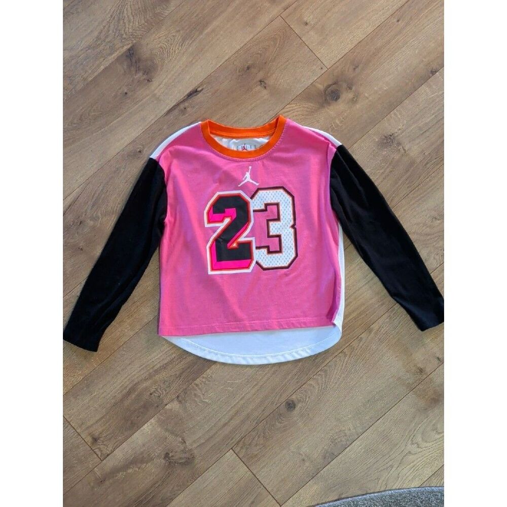 Jordan Girls' Long Sleeve Graphic Top - Pink, Black & Orange, Youth M
